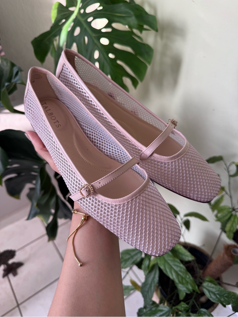 Talbots Pale Pink Mary Jane Ballet Flats with Mesh Upper